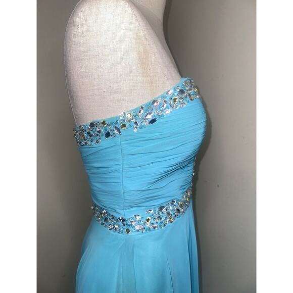 Deb Dressss Prom Formal Blue Rhinestone Hand Beaded Chiffon Dress Gown Sz 4 - Picture 13 of 16